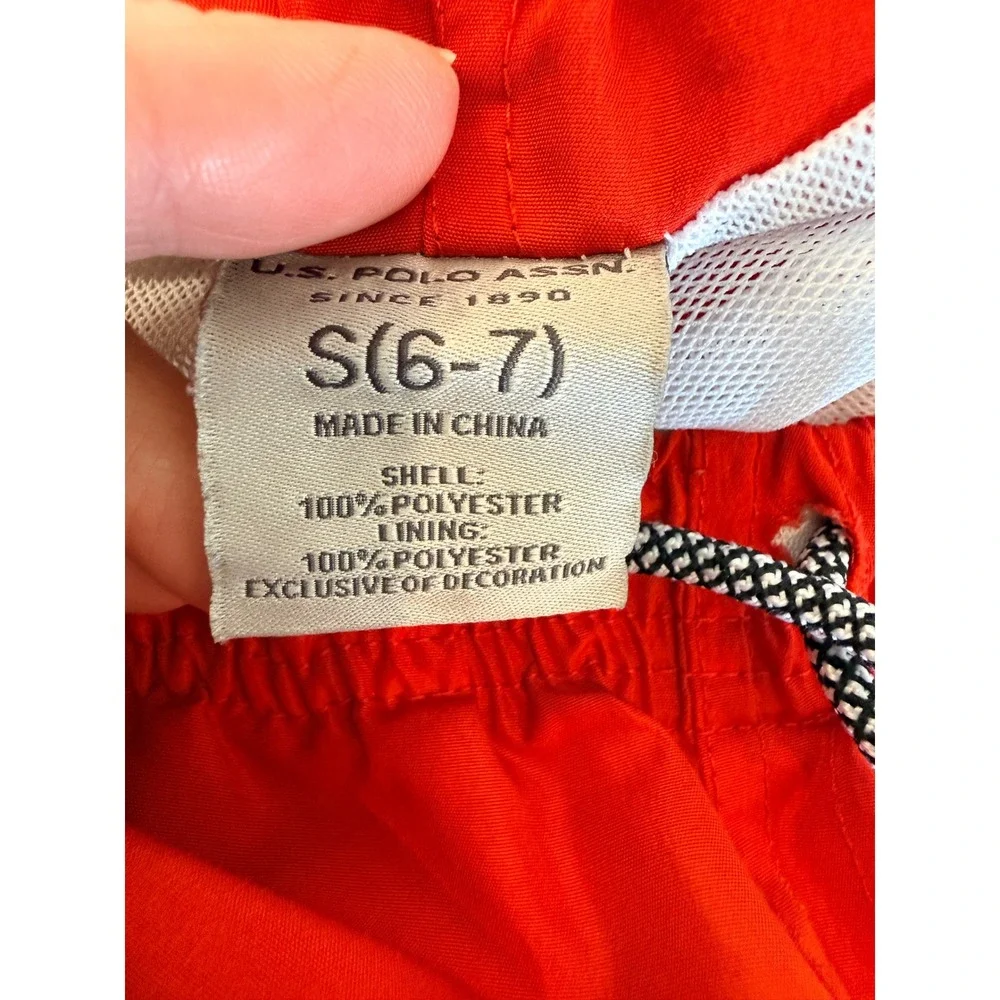 US‎ Polo Assn Boys 6-7 Red Blue Color Block Swim Trunks Shorts Pony Preppy Vacay